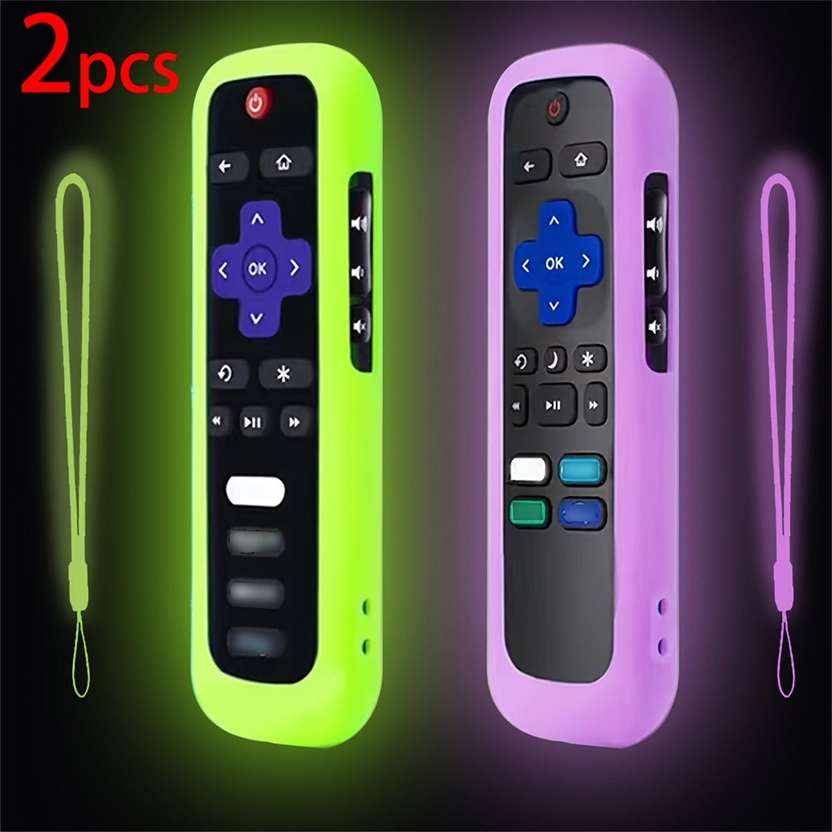 1pc/2pcs/3pcs Glow-in-the-Dark Silicone Remote Cover with Lanyard for Roku TV Remote Control - Universal Silicone Sleeve Case for TCL Hisense, Roku TV Streaming Stick, 4K+/ 4K Voice Remote