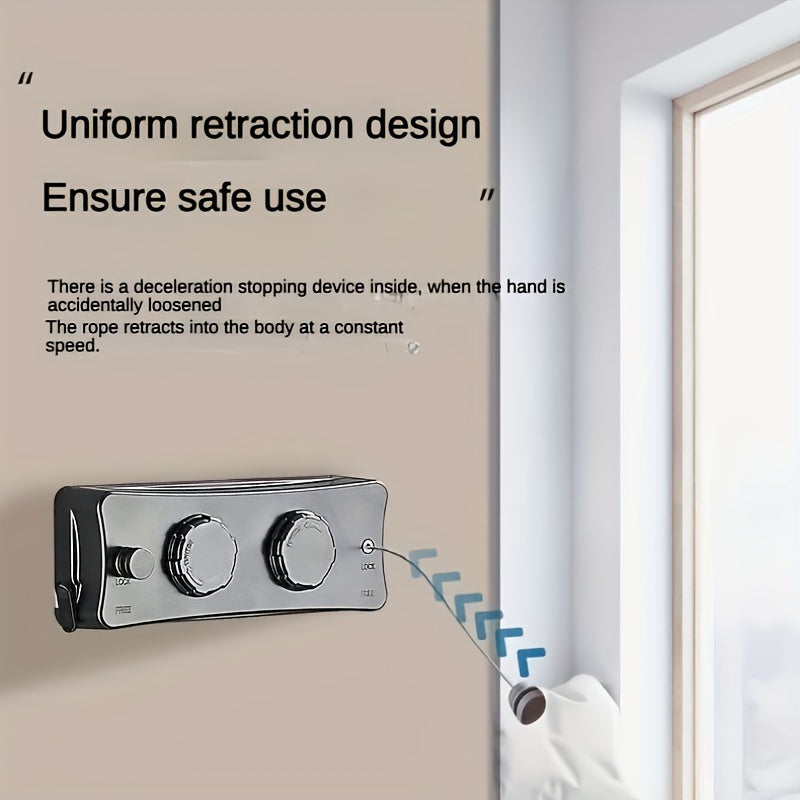 [Popular Choice] Adjustable 5.1m Stainless Steel Retractable Double Line Clothesline - Durable Indoor Invisible Roll-Up Drying Rope with Ant