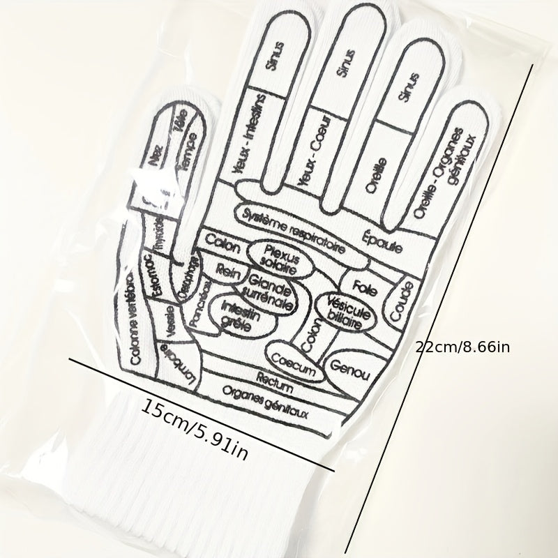 1 Dual Finger Pressure Reflexology Gloves, Hand Spa Reflexology Tool, Massage Hand Spa Reflexology Tool with English Acupuncture Points Chart for Men And Women Chinese Medicine Joints Muscle Soothing, Hand Drawing Acupuncture Guide, Massage Tool