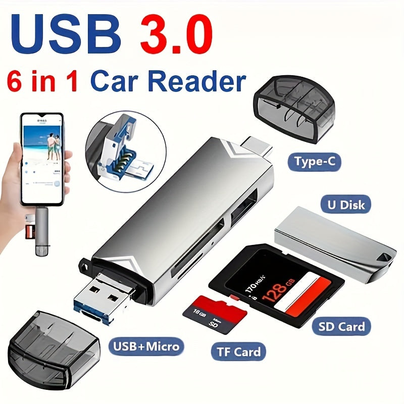 6-in-1 USB 3.0 High-speed Transfer 5Gbps Rate Card Reader, Type-c Android Interface Plug And Play