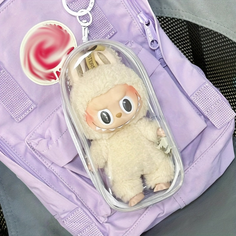 1pc Transparent PVC Doll Protector Case for 6.69" Labubu Plush - Durable Display Organizer with Zipper, Portable Dust Cover for Collectible Toys, Dark Pink/Purple/Yellow/White/Black/Green, Toy Storage, Clear Visibility Construction
