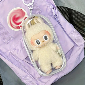 1pc Transparent PVC Doll Protector Case for 6.69" Labubu Plush - Durable Display Organizer with Zipper, Portable Dust Cover for Collectible Toys, Dark Pink/Purple/Yellow/White/Black/Green, Toy Storage, Clear Visibility Construction