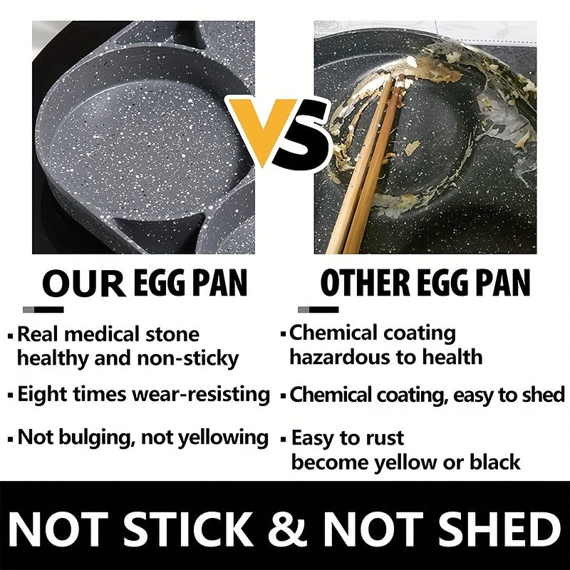 4-in-1 Non-Stick Mung Bean Stone Egg Frying Pan with Cast Iron Handle, Smooth Surface Compatible, Hand Wash Only, Kitchen Cooking Tool