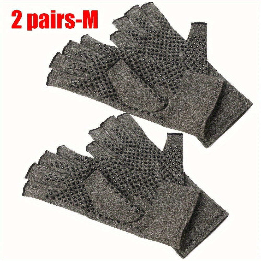 RooRuns 2 Pairs Half Finger Pressure Gloves With Anti-slip Dot, Grey