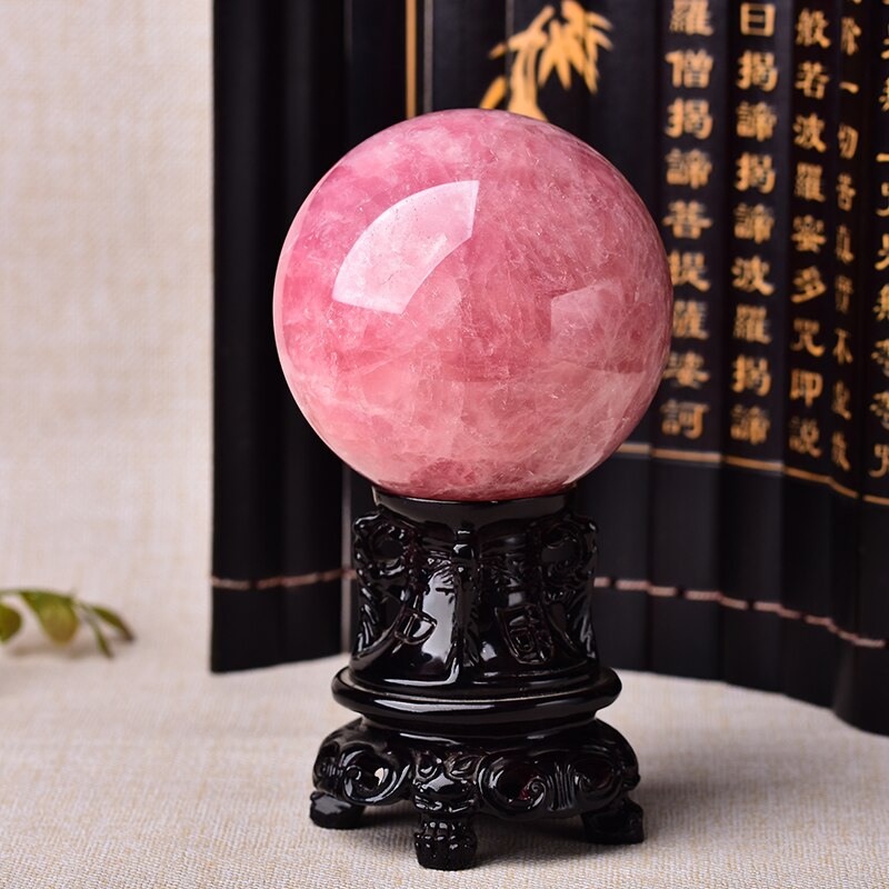 8-9cm Natural Crystal Rose Quartz Ball Energy Stone Pink Ornaments Ball Home Decoration Reiki Healing Stone Free Wooden Frame