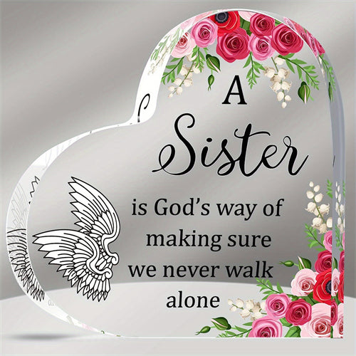 1pc, Acrylic Heart Sister Gift From Sister Keepsake Paperweight A Sister Is God's Way Of Making Sure We Never Walk Alone Valentines Gift Memory Gifts Birthday Gifts For Sisters