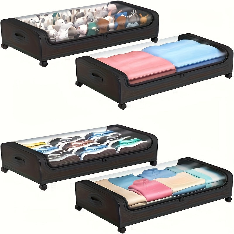 Large Capacity Under Bed Storage Organizer with Wheels and Clear Lid – Metal Rectangular Container for Clothes, Toys, Shoes, Blankets, and Books – Multi-Purpose Zippered Organizer for Efficient Home Storage, Versatile Storage Solution | Rectangular Shape