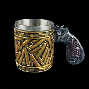 1pc, Pistol Beer Mug With Bullet Shell Decoration, Men's Stainless Steel Beer Mugs, Tea Or Coffee Cup, 450ml / 15.2oz