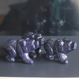 2'' Hand Carved Mixed Gemstone Crystal Bear Figurine Animal Carving (Blue Goldstone)