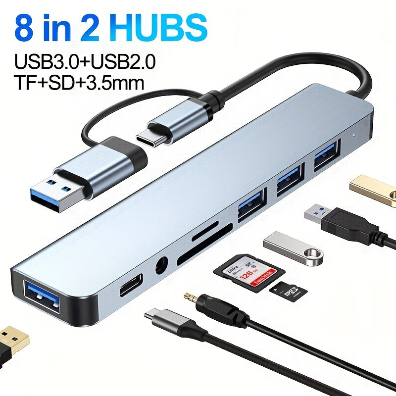 8 In 1 USB C HUB, 4 In 1 USB C Adapter,7 In 1 USB HUB With Splitter Card Reader, USB C Port, USB 3.0 / 2.0, RJ45 PD 87W Multiport,SD/TF Spli