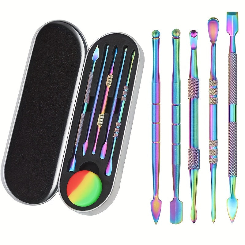 Wax Carving Tools Set , Rainbow/Sliver Stainless Steel Tools Double-Headed With Silicone Container,Metal Case