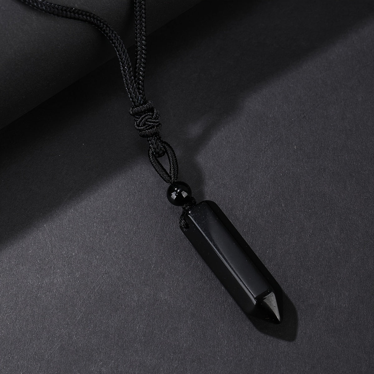 1pc Natural Crystal Hexagonal Cone Obsidian Pendant Necklace