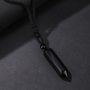 1pc Natural Crystal Hexagonal Cone Obsidian Pendant Necklace