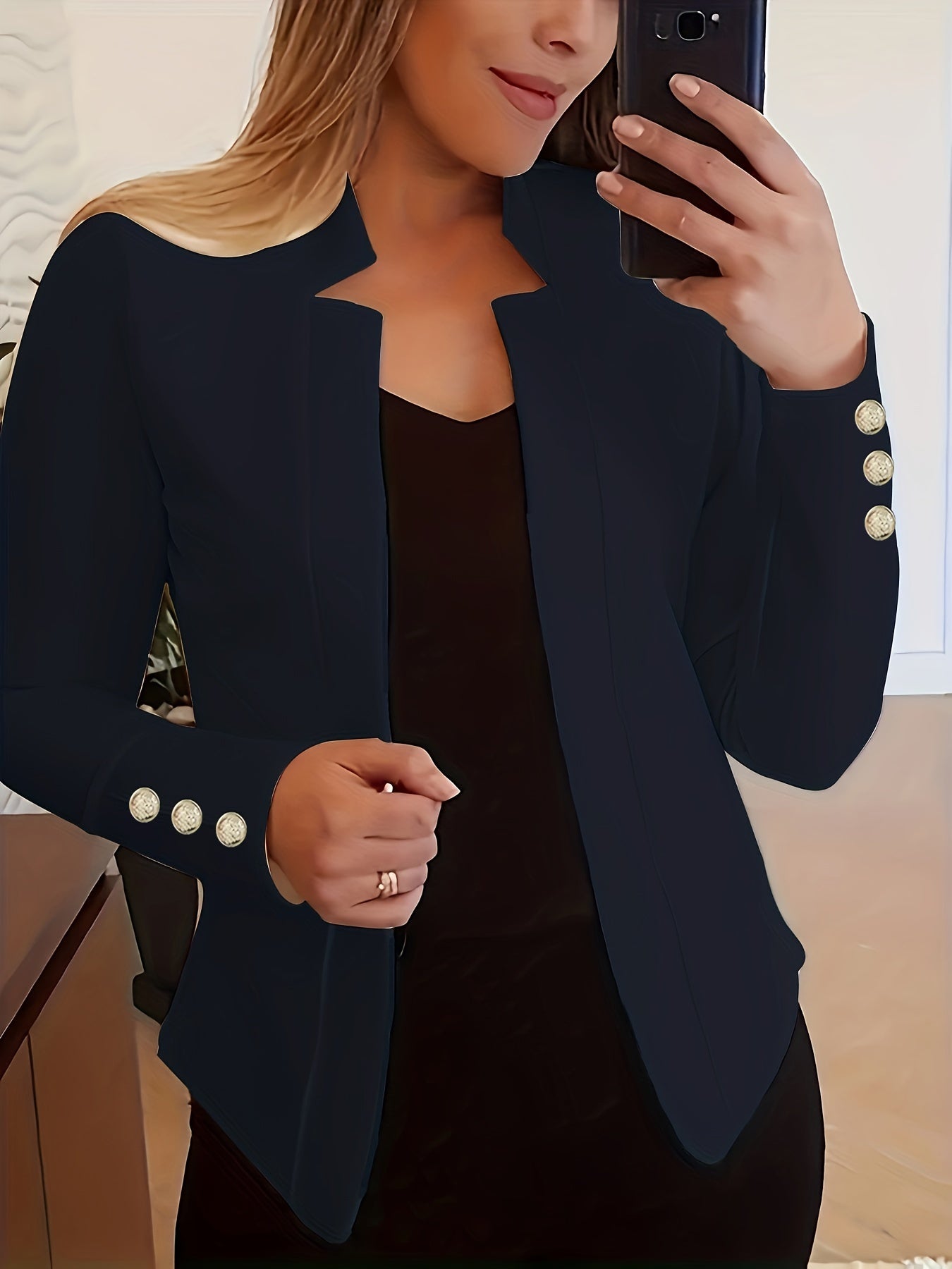 Winter-Ready Casual Chic: Women's Open Front Blazer with Comfort Stretch and Durable Knit, Versatile Office Jacket