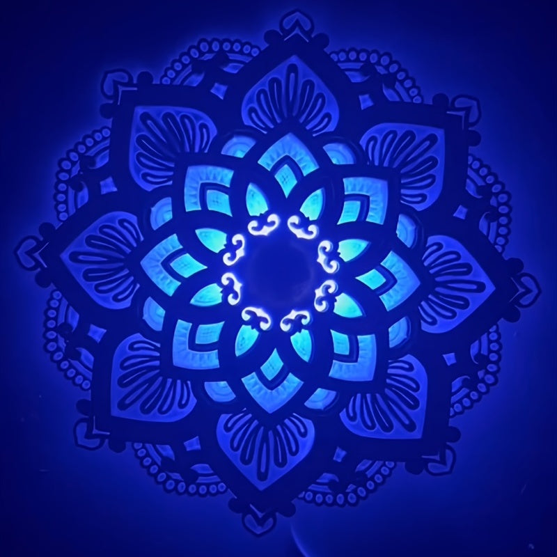 1pc Mandala Yoga Room Night Light LED Multi-Layer Wooden Creative Lotus-Shaped Atmosphere Light Living Room Bedroom Bathroom Kitchen Wall De