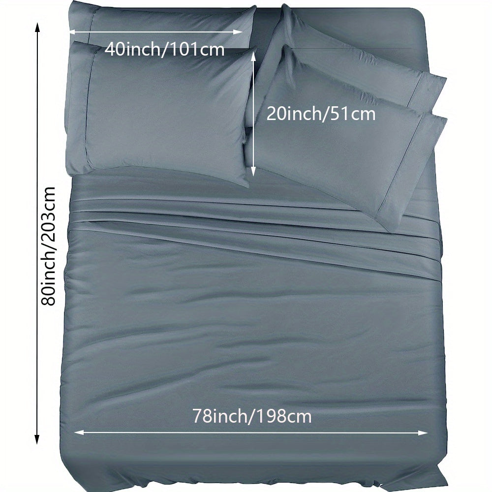 4/6pcs Luxury Cool Fitted Sheet Set, Wrinkle, Fade, Mattress Cover with Deep Pocket, Soft Comfortable Breathable Bedding Set, for Bedroom Hotel (1*Flat Sheet + 1* Fitted Sheet + 2/4*Pillowcases, Without Core)