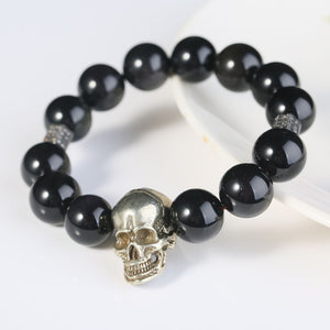 14.5mm Obsidian Gothic Skull Bracelets Men Fashion Crystal Beads Punk Jewelry