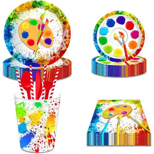 Artist Painting Party Supplies Birthday Disposable Art Paper Plates 68PCS Set US Local Shipping