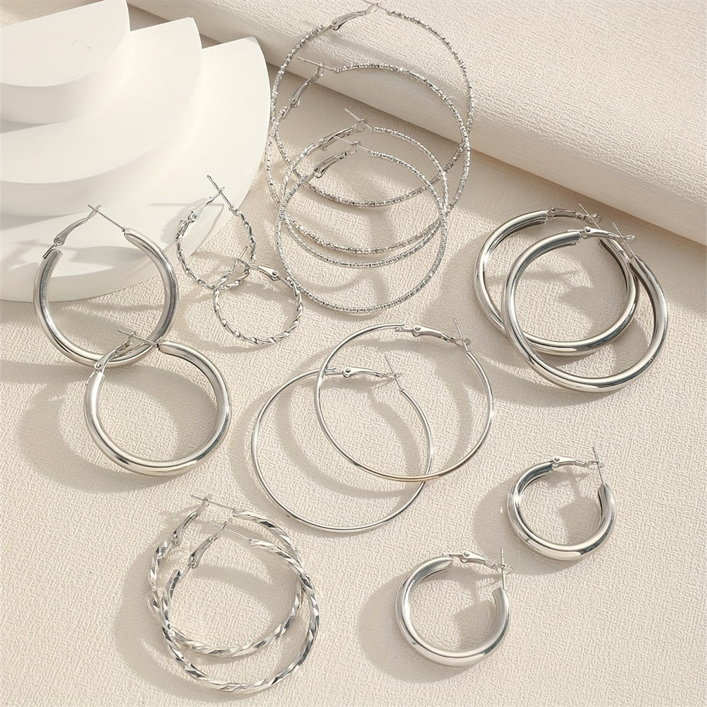 8 Pairs Set Of Hoop Earrings Alloy Jewelry Elegant Simple Style For Women Girls Daily Wear Delicate Set Gifts