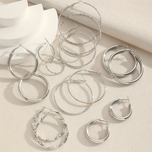 8 Pairs Set Of Hoop Earrings Alloy Jewelry Elegant Simple Style For Women Girls Daily Wear Delicate Set Gifts