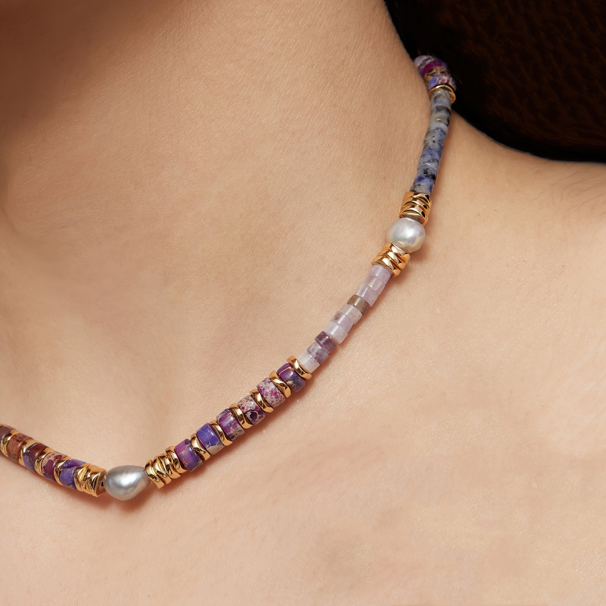 Purple Natural Stone Necklace - 1pc Handmade Unique Design Jewelry for Daily Wear - Stylish Elegant Daily Outfits