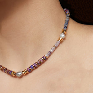 Purple Natural Stone Necklace - 1pc Handmade Unique Design Jewelry for Daily Wear - Stylish Elegant Daily Outfits