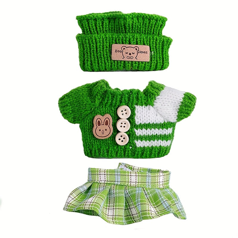 17cm Labubu Doll Clothes For With 3 Outfits - Stylish Fisherman Hat & Sweaters & Pants Or Skirt Set For 17cm Dolls, Adorable BuLabu Accessories For Play & Display (Not Included Shoes & Doll)