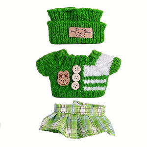 17cm Labubu Doll Clothes For With 3 Outfits - Stylish Fisherman Hat & Sweaters & Pants Or Skirt Set For 17cm Dolls, Adorable BuLabu Accessories For Play & Display (Not Included Shoes & Doll)