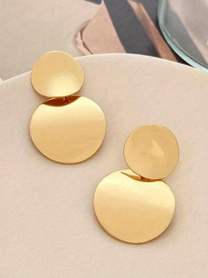 Double Round Design Dangle Earrings Alloy 14K Gold Plated Simple Classic Style For Women Girls Party Ear Accessories