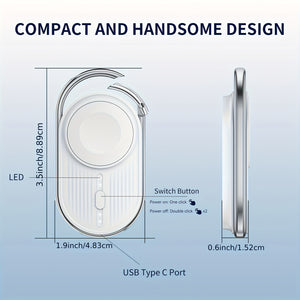 2pcs Portable Charger for Apple Watch, 1100mAh Wireless Magnetic Power Bank - Travel Keychain Accessory Watch Charger, Compatible with iWatch 9/8/7/6/5/4/3/2/SE/Ultra Series - White+White