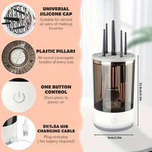 USB-Powered Electric Makeup Brush Cleaner & Dryer – Automatic Spinning Design with Heating Function, Transparent Cylinder for Easy Visibilit