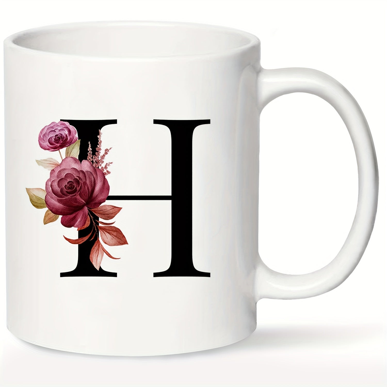 1pc, Letter Flower A-Z Coffee Mug For Office And Home, Alphabet Ceramic Coffee Mug, Birthday Gifts For Women, Mom, Best Friend, Bride, Bride