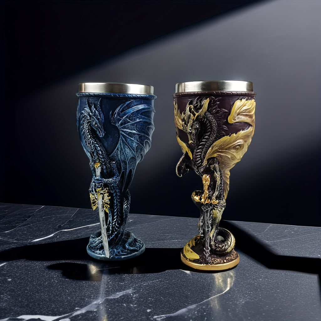 1pc, 7oz (200ml) Dragon Sword Cup, Medieval Dragon Wine Glass, Stainless Steel Champagne Glass, Gothic Dragon Sword Goblet, For Scotch Bourb