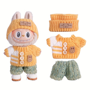 17cm Doll Clothes For Labubu With 3 Outfits - Stylish Fisherman Hat & Sweaters & Pants Or Skirt Set For 17cm Dolls, Adorable Labubu Accessories For Play & Display (Not Included Shoes & Doll)