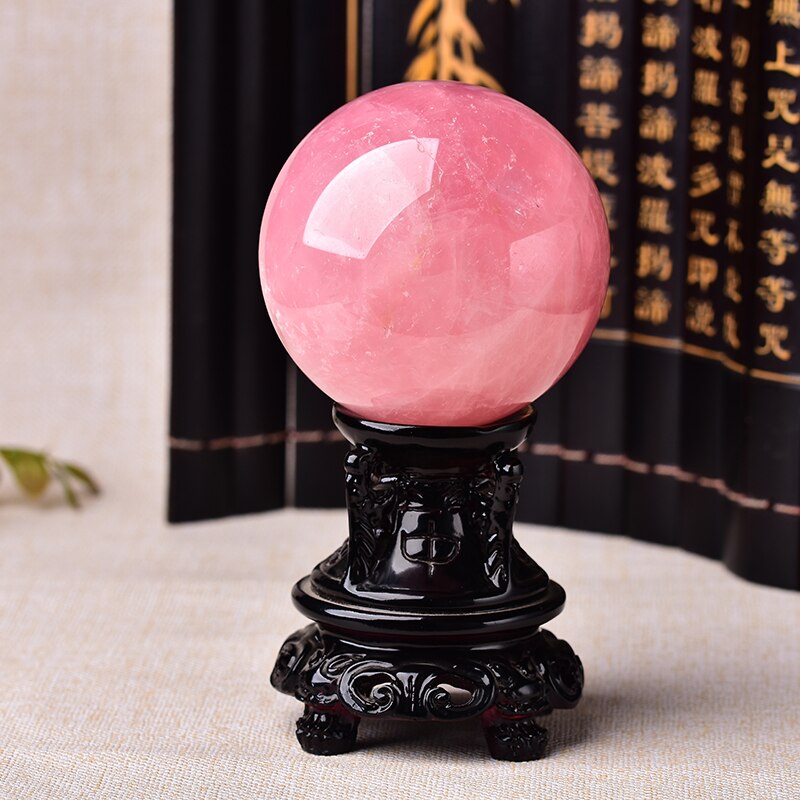 8-9cm Natural Crystal Rose Quartz Ball Energy Stone Pink Ornaments Ball Home Decoration Reiki Healing Stone Free Wooden Frame