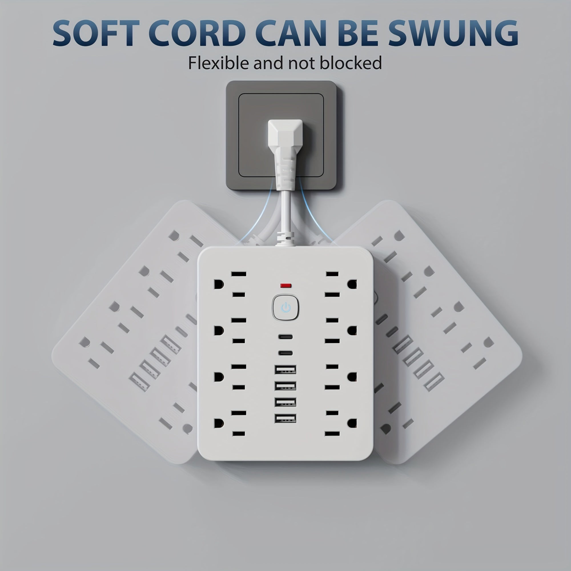 14-in-1 Power Strip with Surge Protection and One-Touch Control Switch - 4 Spacious AC Outlets with 6 USB Ports (including 2 Type-C) - Wall-