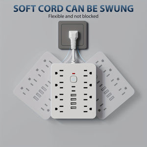 14-in-1 Power Strip with Surge Protection and One-Touch Control Switch - 4 Spacious AC Outlets with 6 USB Ports (including 2 Type-C) - Wall-