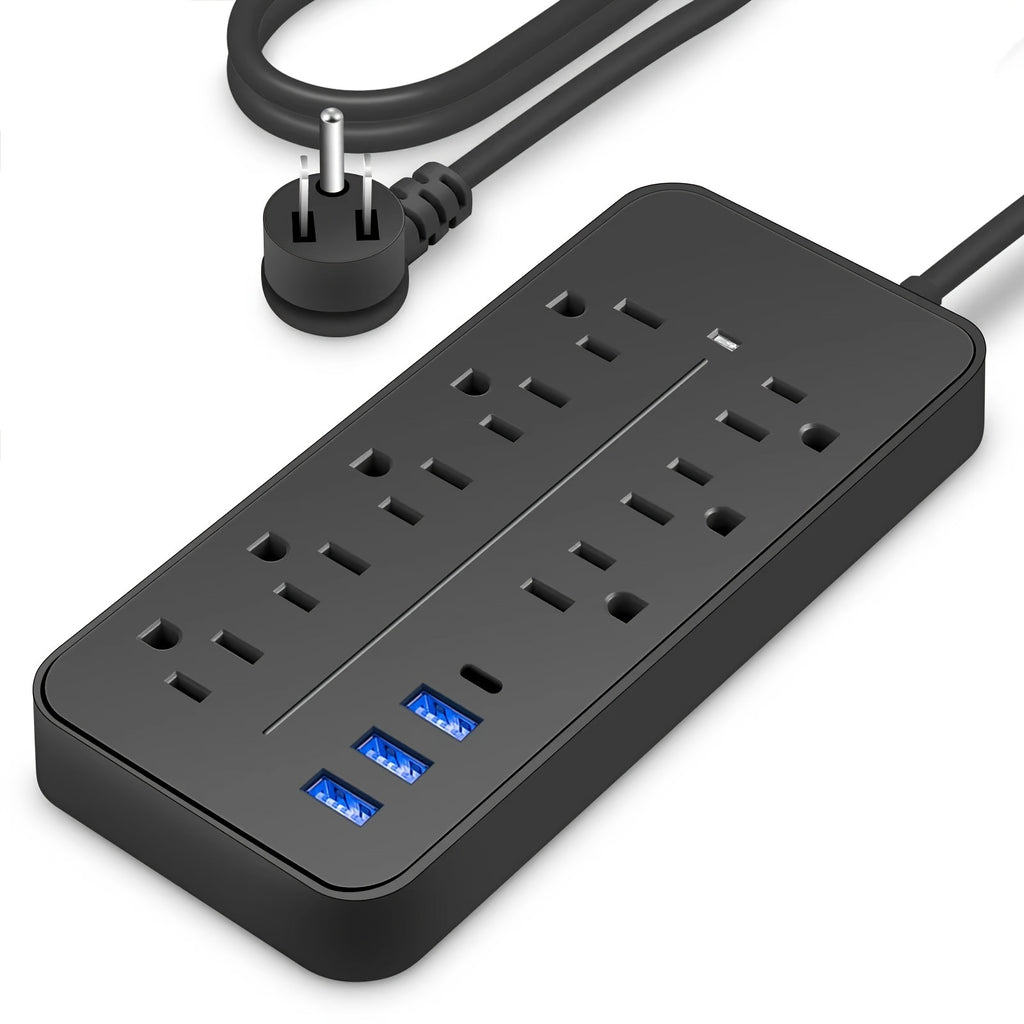 Maximize Your Outlet Space - 8 AC Outlets, 3 USB & 1 Type-C Ports, 4ft Extension Cable, Black Power Strip & Surge Protector For Home, Office