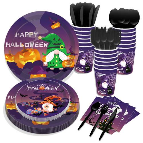 Halloween Dwarf Faceless Paper Plates Party Plates Napkins Tableware 68PCS Set US Local Shipping