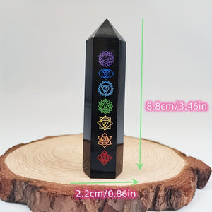 Black Obsidian Seven Main Chakras Symbolic Crystal Tower Healing Crystal The Seven Chakras Wand For Spiritual Use Hexagonal Point Reiki Chakra Gemsone Home Office Decoration