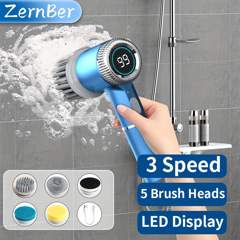 [Rechargeable Spin Scrubber] Rechargeable Electric Spin Scrubber - 6 Replaceable Heads, 3 Adjustable Speeds, Battery Level Display - Electric Cleaning Brush for Tiles/Bathroom/Kitchen/Car/Window