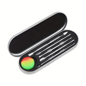 Wax Carving Tools Set , Rainbow/Sliver Stainless Steel Tools Double-Headed With Silicone Container,Metal Case