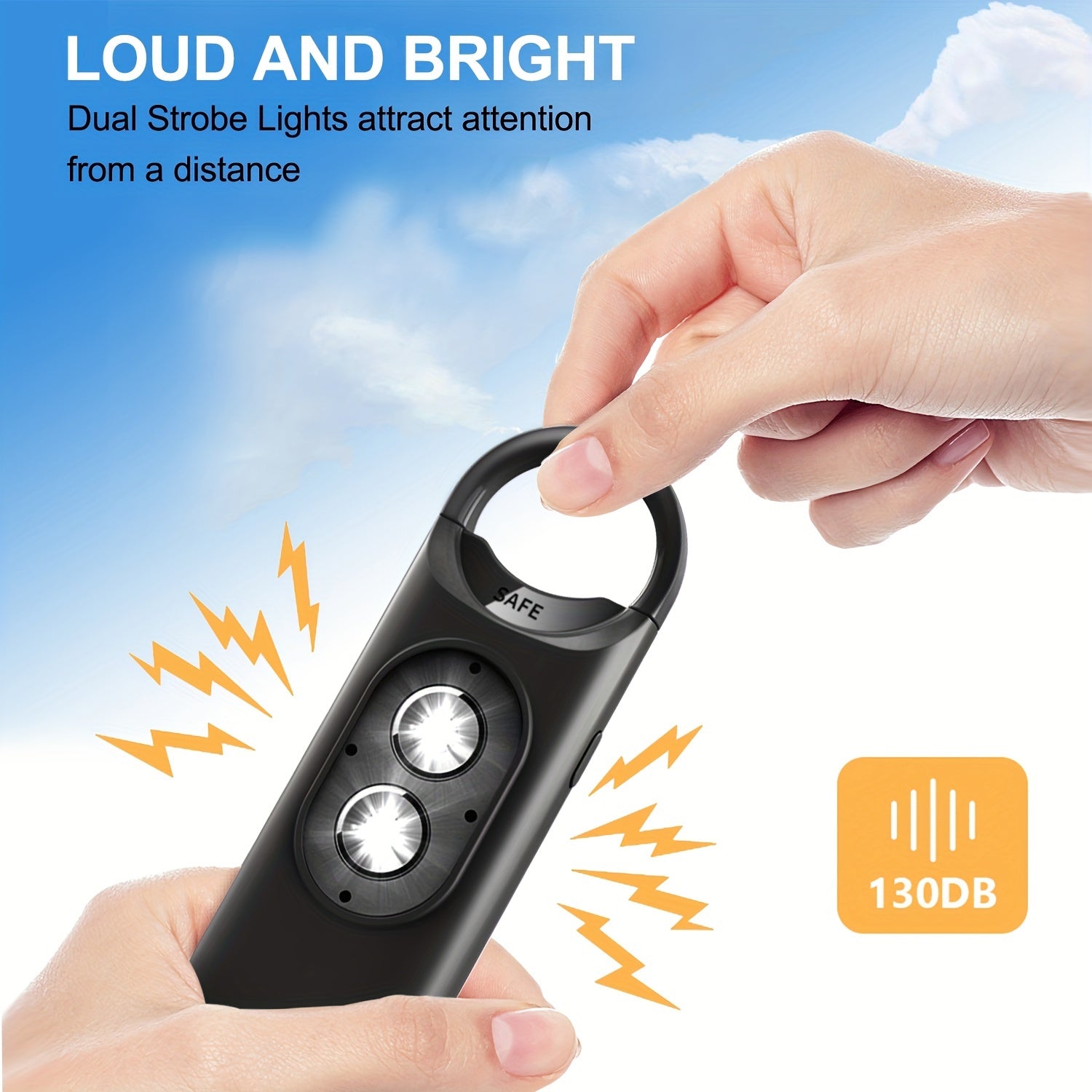 Rechargeable Keychain Alarm for Women, 130 dB Loud Safety Sound Personal Alarm with LED Flashing SOS Emergency Signal, USB Charging, 120mAh Lithium Polymer Battery, ≤36V Operating Voltage, with Safety Whistle Included