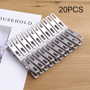 20pcs Stainless Steel Clothespins, Binder Clips, Heavy Duty Clothes Pins, Metal Clip Set, Metal Clothes Clips For Clothes Sock Food Sealing