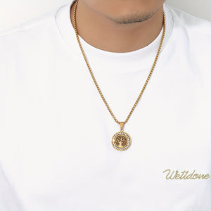 1pc Retro Sacred Tree Of Life Pendant Necklace, Stainless Steel Inlaid Zirconia Men's Necklace Suitable for Daily Wear