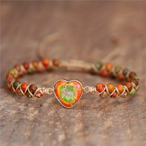 New Natural Stone Colorful Braided Adjustable Bracelet With A Colorful Heart Pendant, Accessories Gift For Boyfriends / Girlfriends