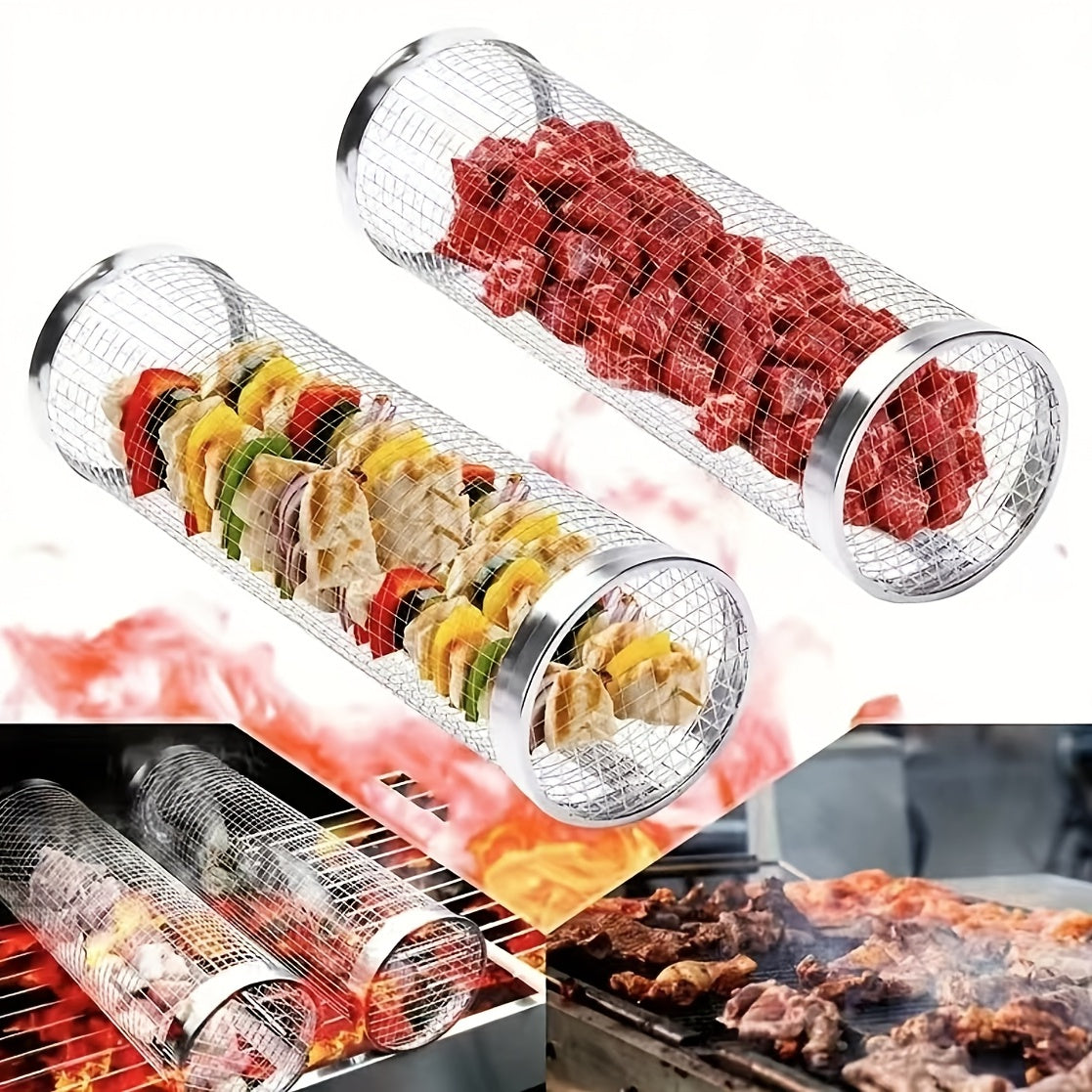 1pc, Stainless Steel BBQ Cage, Grill Cage, Perfect For Outdoor Grilling, Camping, Grill Accessories Tool Gifts For Men Dad Boyfriend, Father