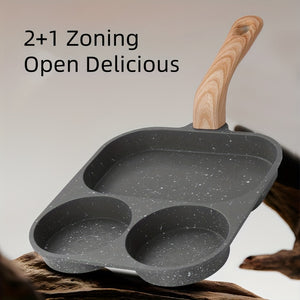 Versatile Non-Stick Aluminum Alloy Frying Pan, Dual Compartment for Eggs & Toast - Rust-Resistant with Wooden Handles, Perfect for Gas & Ind