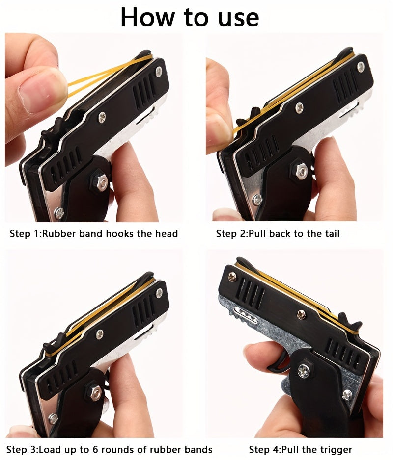 1pc Mini Toy Metal Gun With Rubber Band Fun Folding Pistol Keychain Children's Birthday Gift Toy