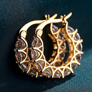 READKISS Women's Luxury Hoop Earrings with Cubic Synthetic Zirconia Crystals - April Birthstone Jewelry, Nickel-Free Copper Golden-Tone Flor